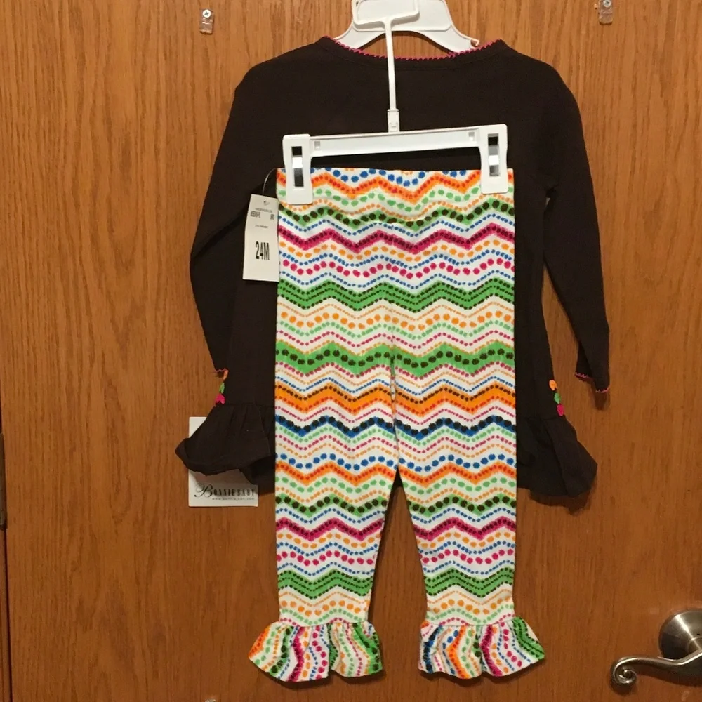 Brown Turkey Ruffle Tunic & Chevron Leggings Kids Matching Set